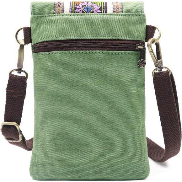 Women's Dark Green Vintage Embroidered Cute Mini Cross Body Bag Small Handbags - Picture 2 of 6